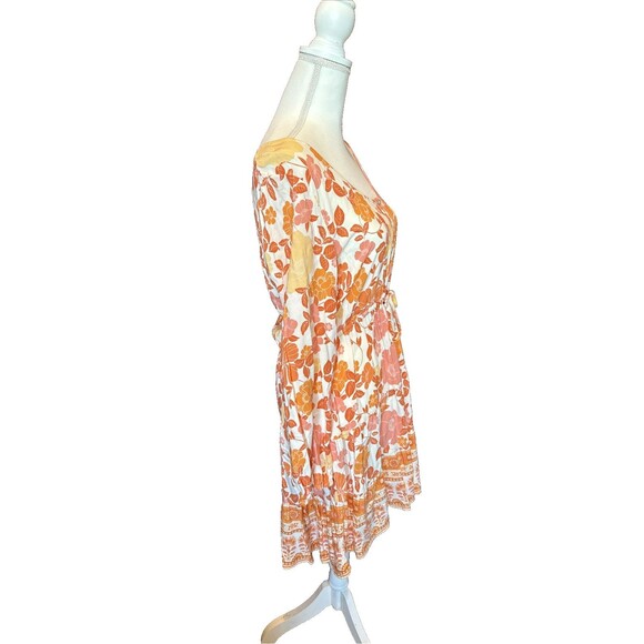 Petal and Pup Odie Dress 10 Orange Beige Floral Print Long Sleeves Rayon BOHO - Picture 4 of 8